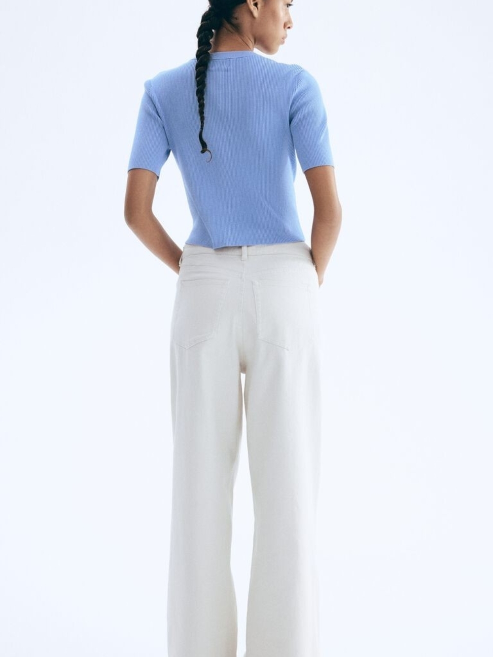 H&M Light Blue Ribbed Short-Sleeve Button Cardigan - Picture 2 of 8